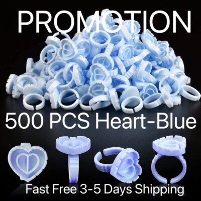 Eyelash Extensions Glue Rings 500 PCS Disposable Eyelash Ring Heart-shaped BLUE