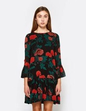 GANNI Womans Newman Georgette Floral Rose Pattern Day Dress Mini  Size 36 / 8