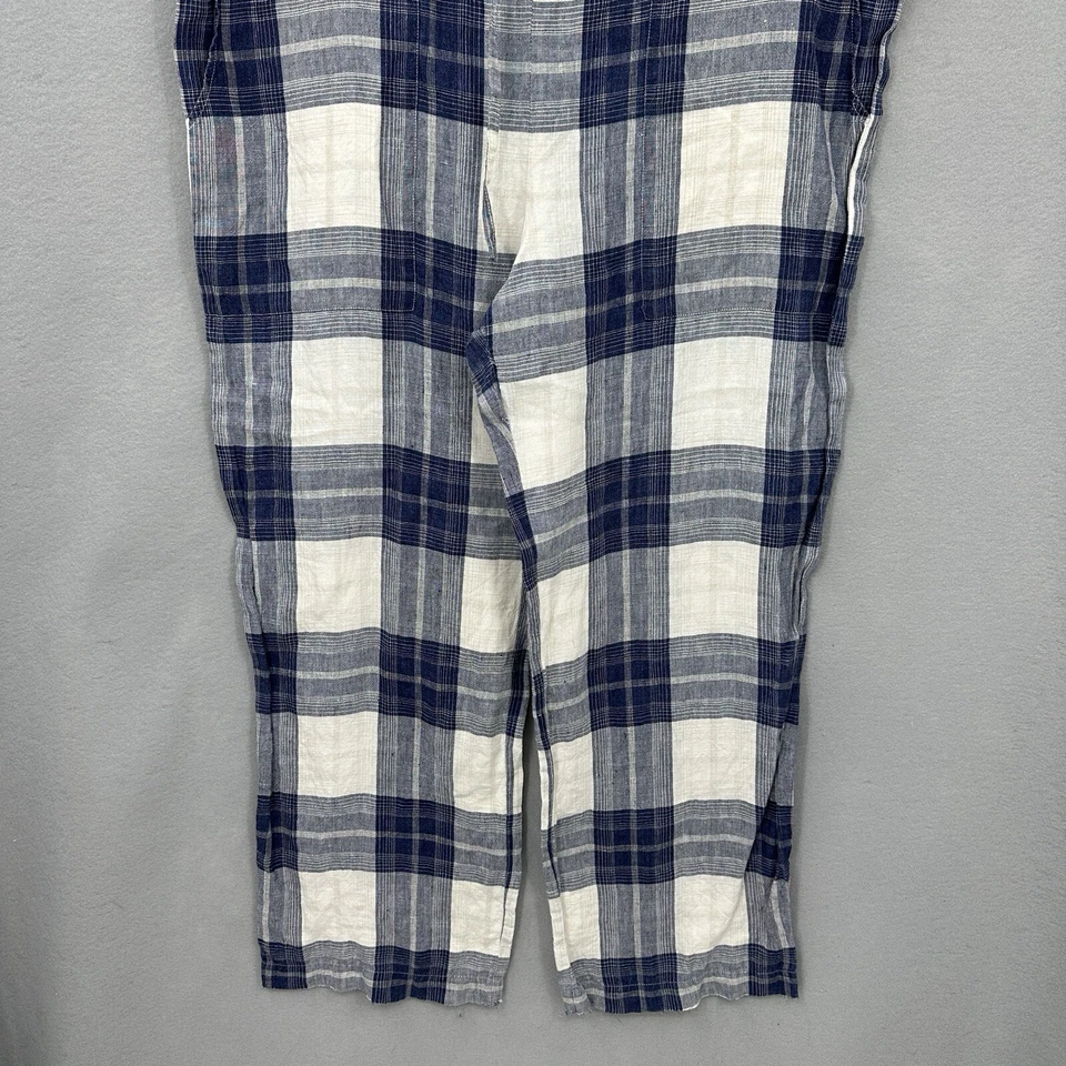 Pantalones Eskandar de lino de pierna ancha para mujer L a cuadros Lagenlook silencioso Cottagecore LEER Foto 3 de 4