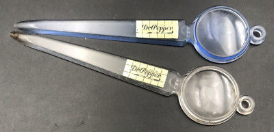 2 - Dr Pepper Blue & Clear Plastic Letter Opener w/Magnifier End 1940's Logo