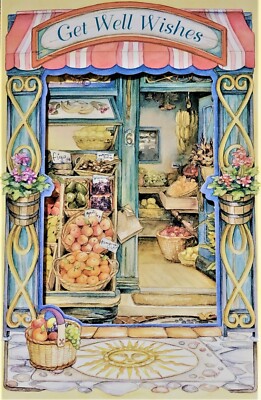 RARE! Vtg. Kim Jacobs Trifold card  ''Get Well Wishes'' 4-7/8''x 7.5 ''