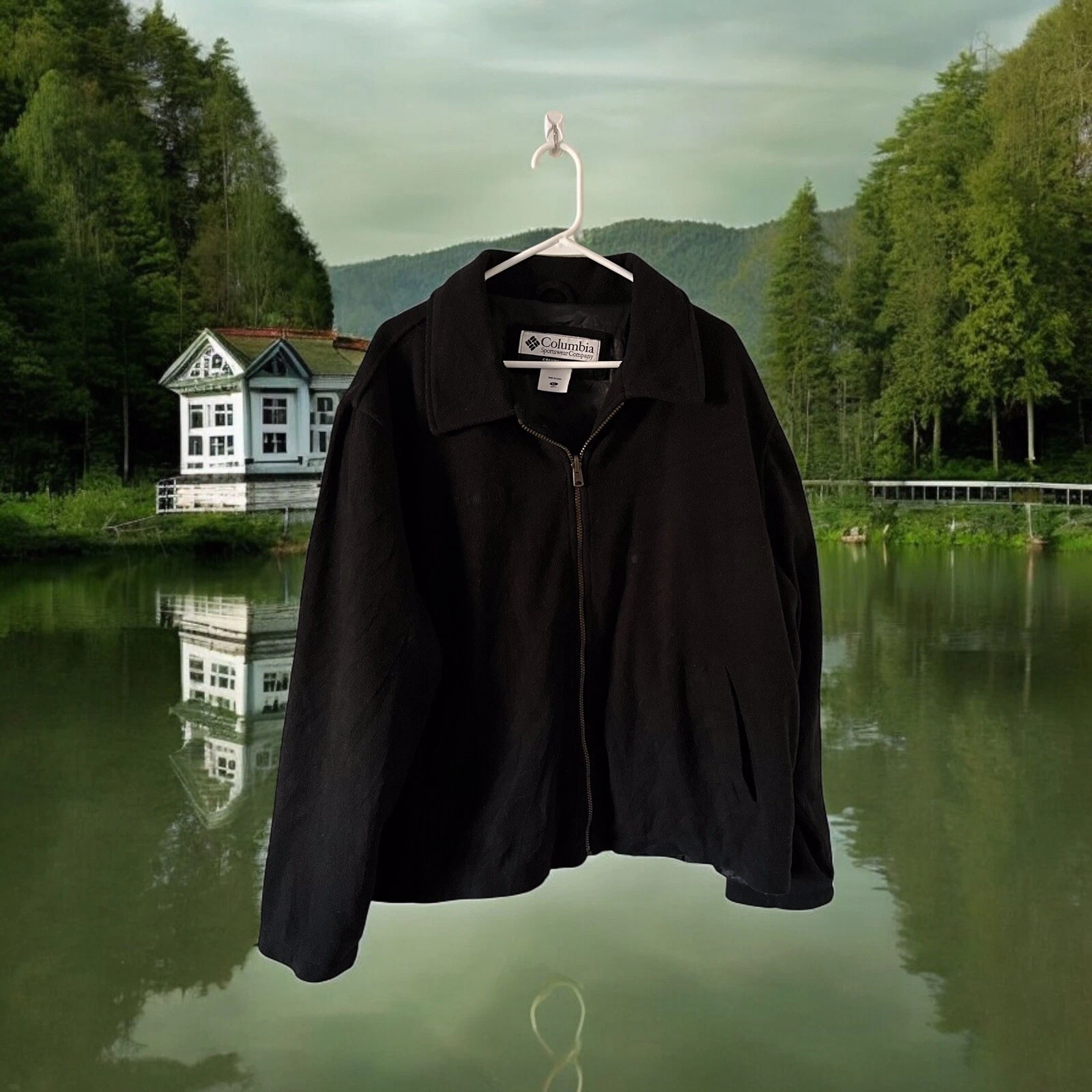 Columbia Sportswear Mens XL Black Fleece Full Zip Collared Jacket - Read!