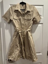 J Crew shirt dress Size 4 NWT, Khaki, Short Sleeves, Pockets, Tie Waist