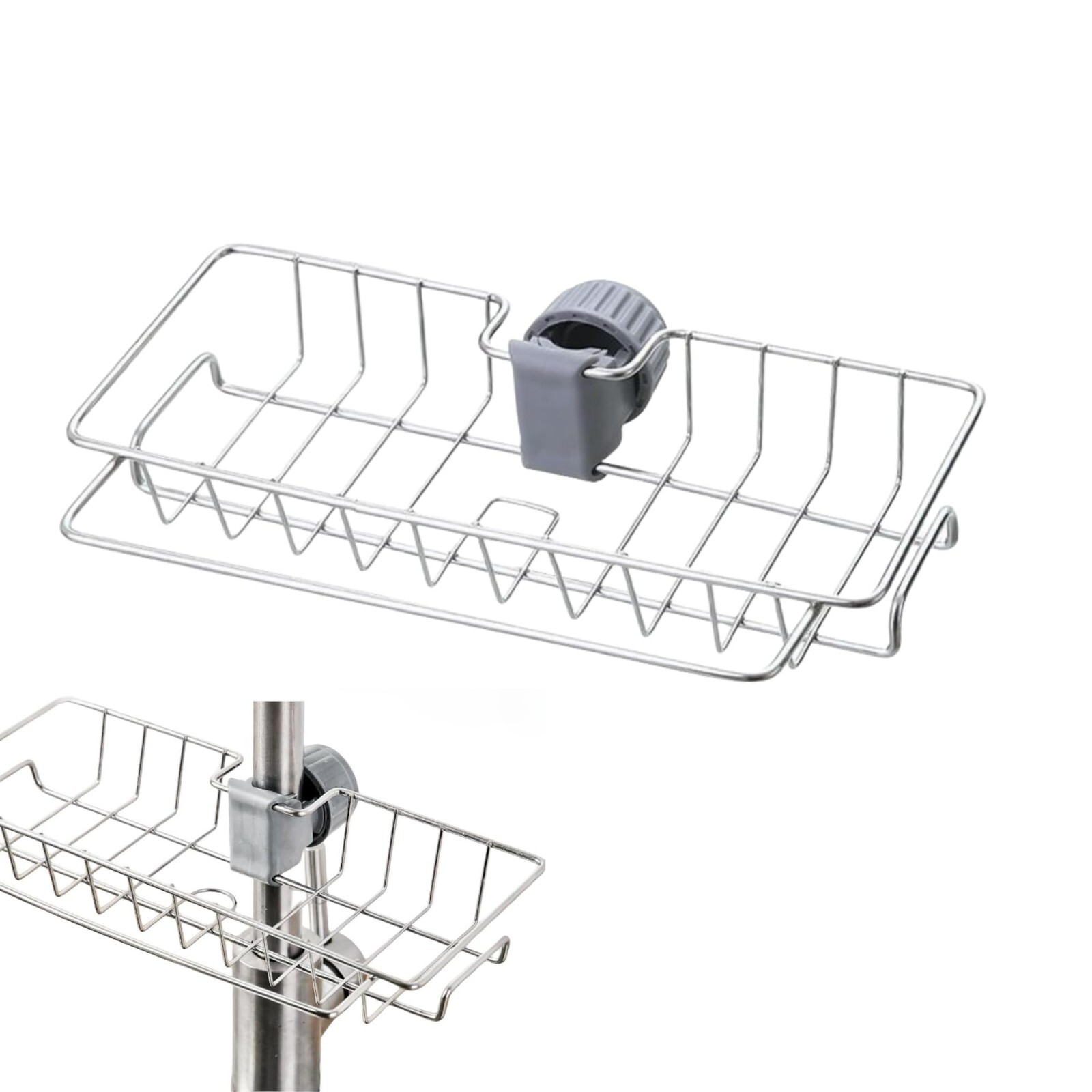 Stainless Steel Detachable Sponge Holder Rack for Faucet Drain Organization-image
