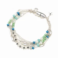 Lucky Brand Silver Tone Bohemian Multi Layers Stone Bead Bracelet
