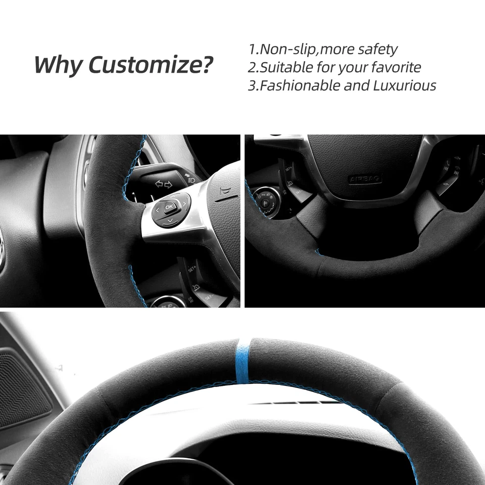 Hand Stitch Alcantara Steering Wheel Cover For Ford Focus 3 ST C-Max Energi Kuga - Image 3 of 4