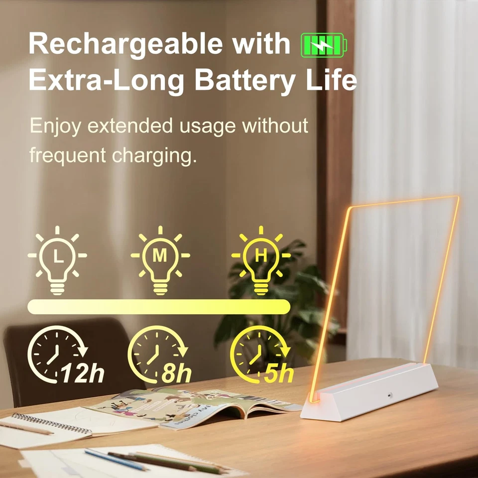 Tablero de notas LED con colores, recargable Doodle de 17 pulgadas brillo 9 modos iluminación... Foto 3 de 4