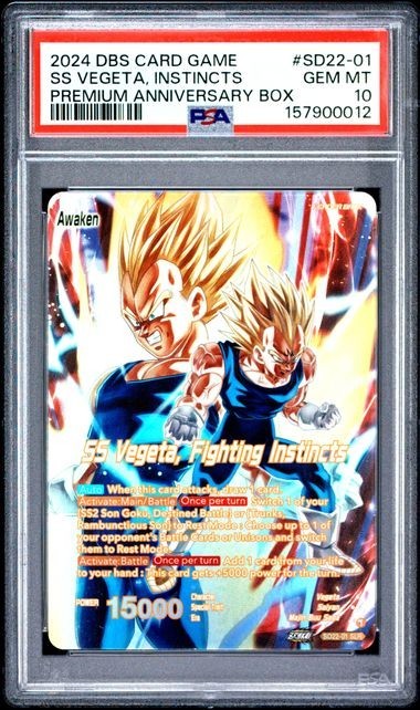 2024 DBS CARD GAME PREMIUM ANNIVERSARY BOX #SD22-01 SS VEGETA, INSTINCTS PSA 10