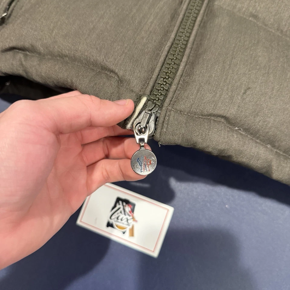 $2,750 RETAIL Moncler Montgenevre Virgin Wool Down Puffer Men 2/M Olive + Grey - Image 4 of 4