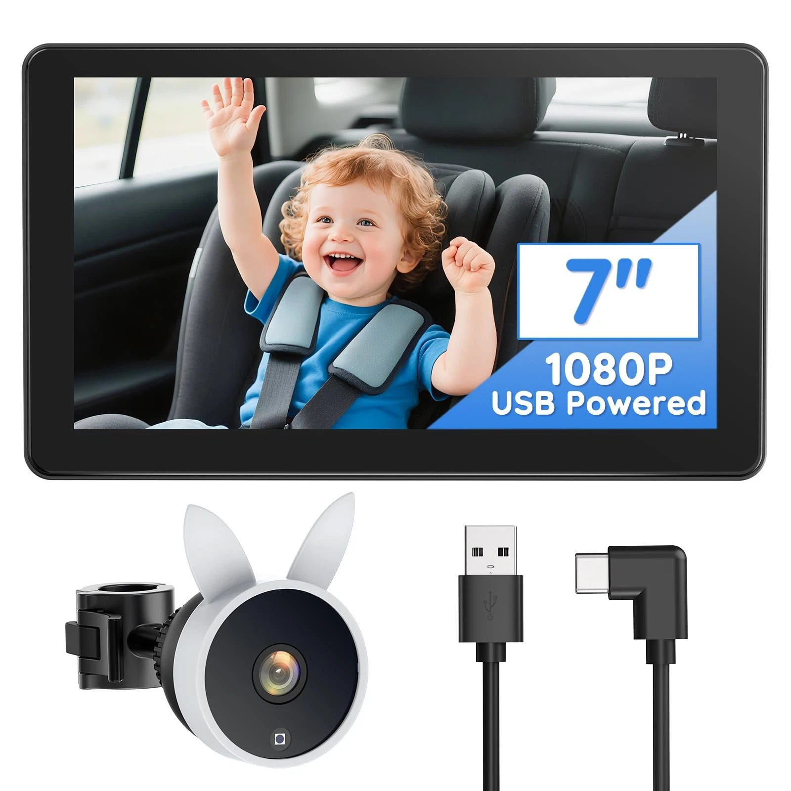 Babyvue BV4 7 Baby Car Camera, IPS 1080P HD Display with AUTO IR Night Vision...