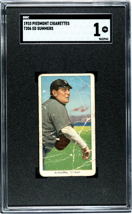 1909 T206 ED SUMMERS NNO POOR PIEDMONT 350 SGC 1 BASEBALL DETROIT TIGERS