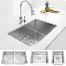 Single Slot / Double Bowl Stainless Steel Kitchen Sink Undercounter Bar Basin US