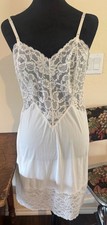 Vintage 1950s Vanity Fair White Nylon Tricot Floral Lace Slip Dress Size 34