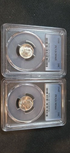 1944 & 1945 Silver Dimes. MS64 & MS65