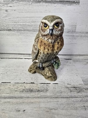 Angeline Original Handpainted Owl Figurine Ceramic Bird on Branch Brown 6 inch