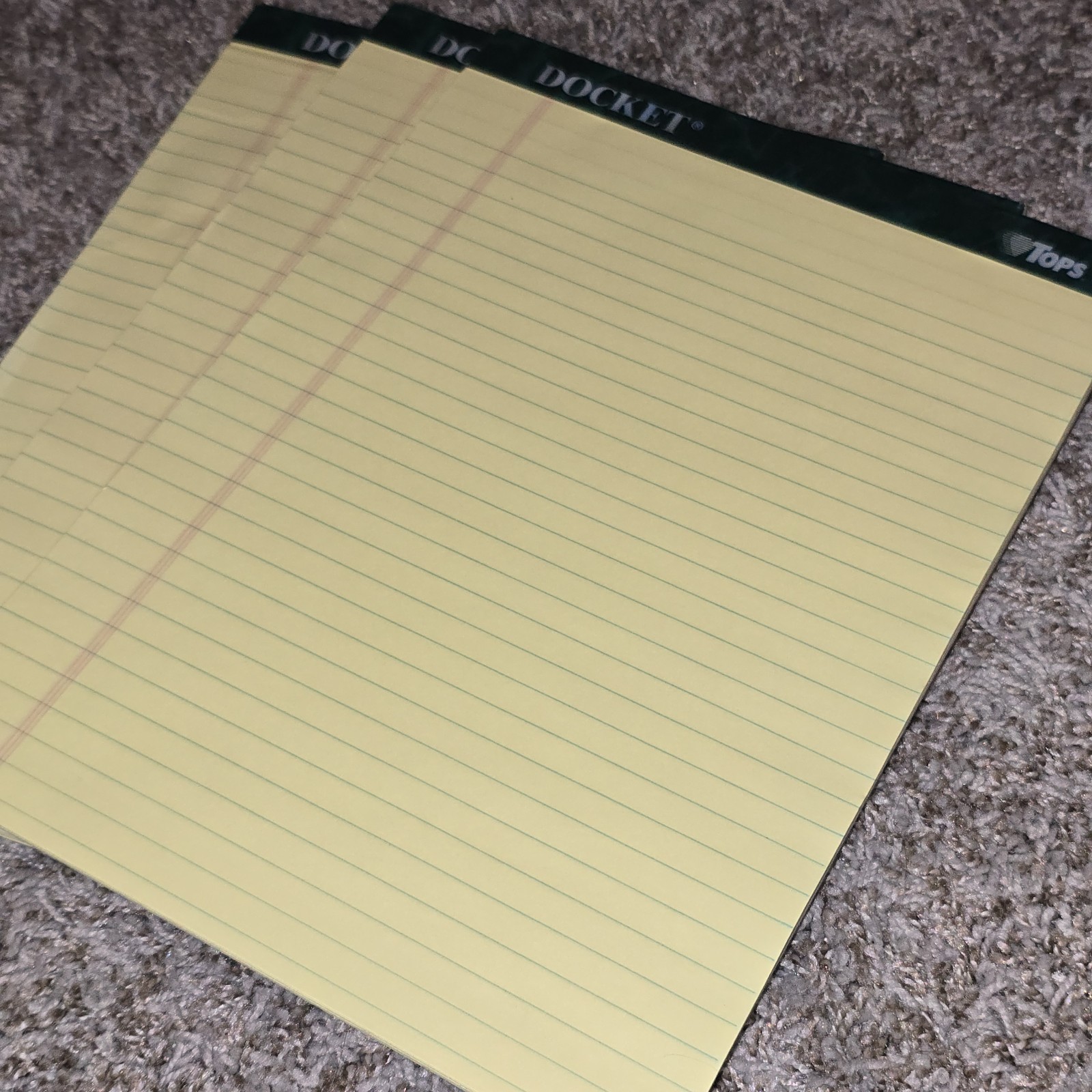 Tops Docket Canary Yellow Writing Paper Legal Pad 11 ¾ x 8 ½ Green Top USA Vtg