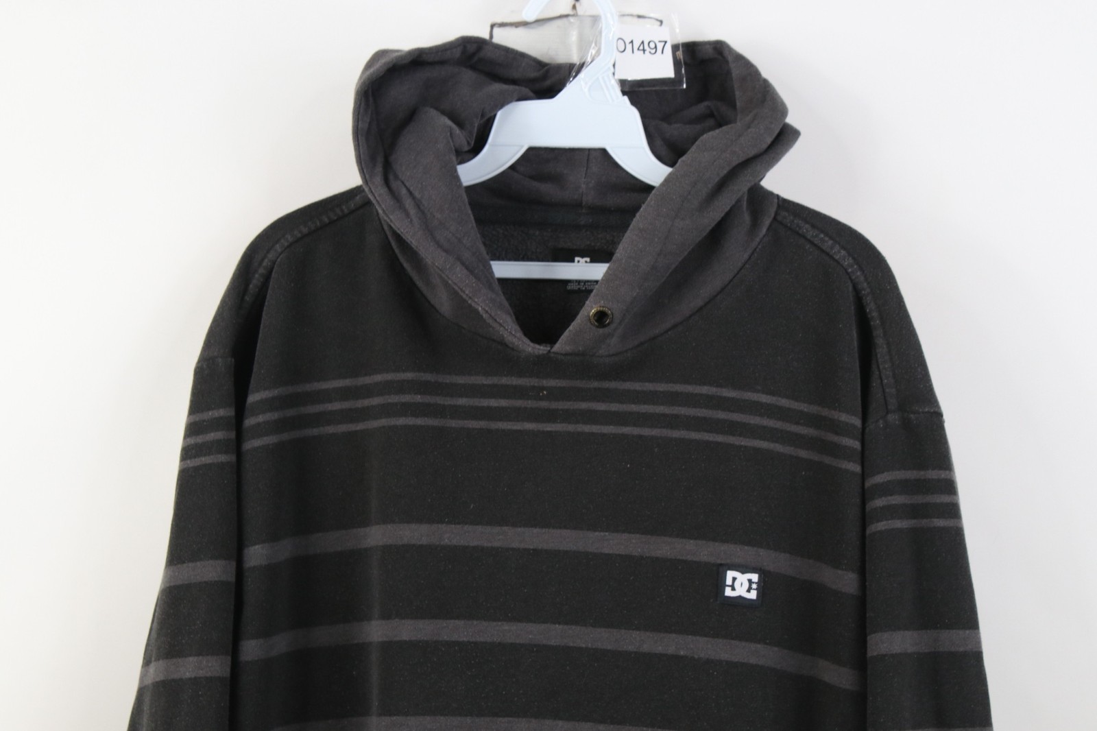 Vintage DC Shoes Mens XL Faded Striped Color Block Skateboard Hoodie Sweatshirt image 2