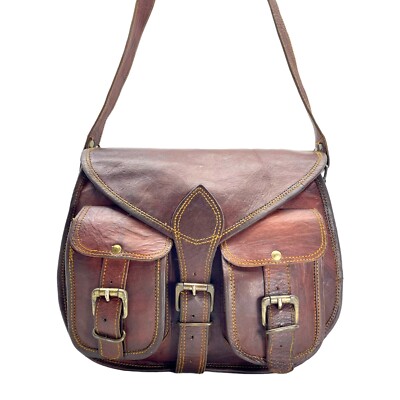 Vintage 70s Leather Crossbody Saddle Bag Messenger Bag Handmade