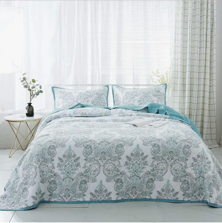 Juego de edredón KING 100 % algodón gris verde azulado casa de campo primitiva nuevo Foto 2 de 4