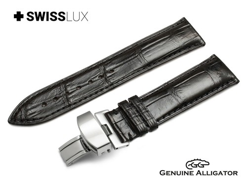 For FREDERIQUE CONSTANT Alligator Crocodile Leather Watch Black Strap Band Clasp - Bild 11 von 11