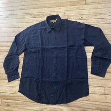 Nidekken Linen Button Up Shirt Men L Black Textured Preppy Old Money Minimalism