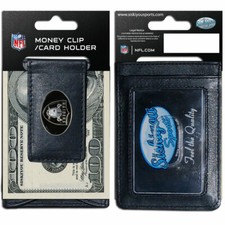 Las Vegas Raiders Fine Leather Money Clip Card &amp; Cash Holder NFL Football