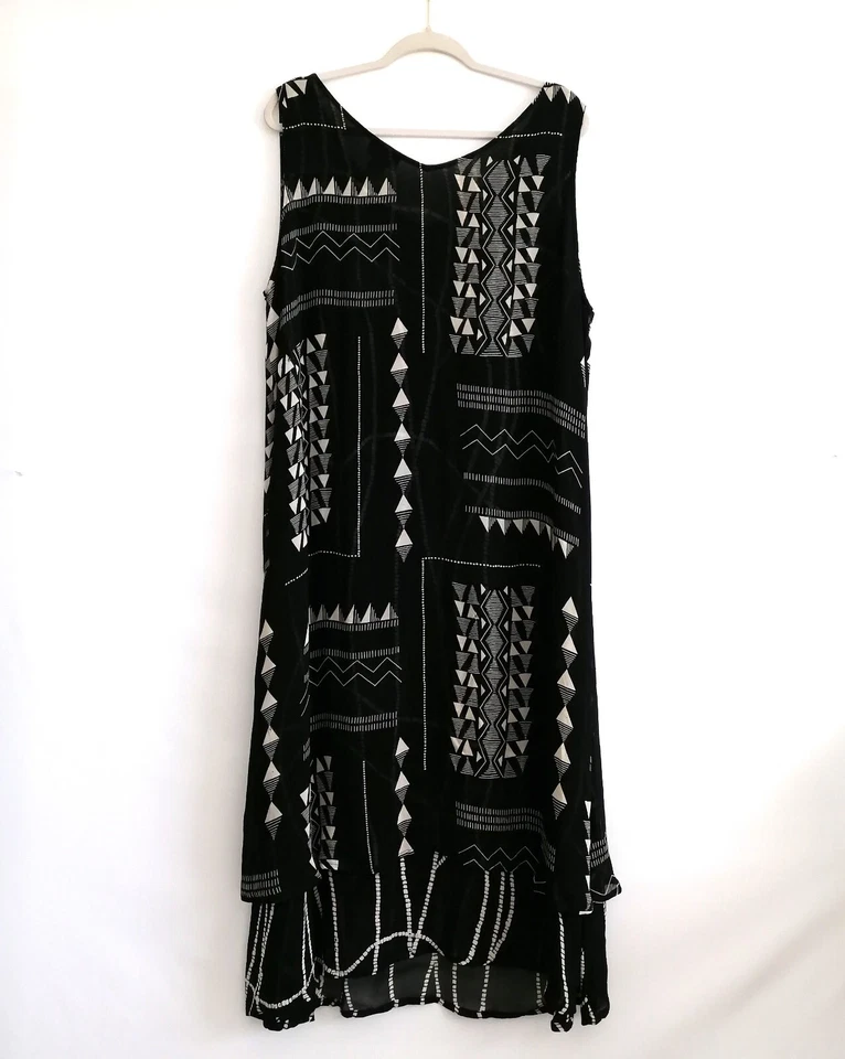 Maxi Vestido Vintage Avenue Para Mujer Negro Estampado Geométrico Sin Mangas Talla 18/20 Foto 2 de 4