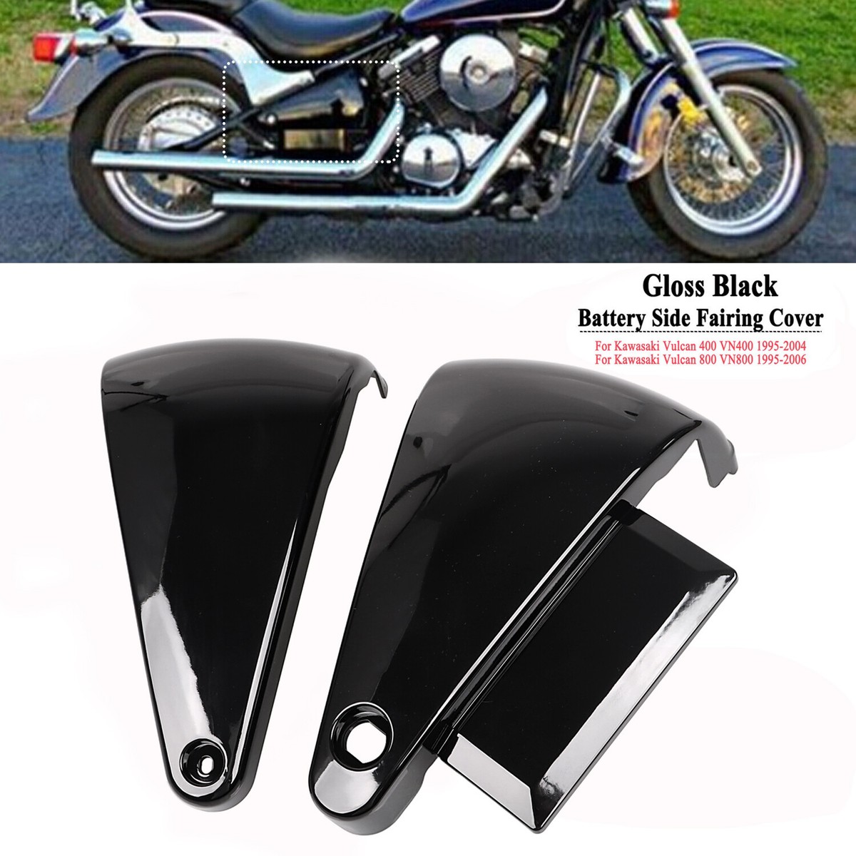 L&R Gloss Black Battery Side Covers Fit For Kawasaki Vulcan 400