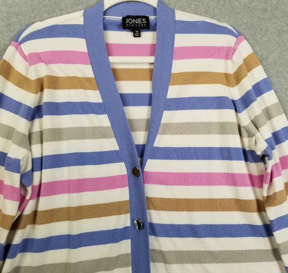 JONES New York开衫毛衣女式1X Plus多色条纹长袖 — 第 2/4 张图片
