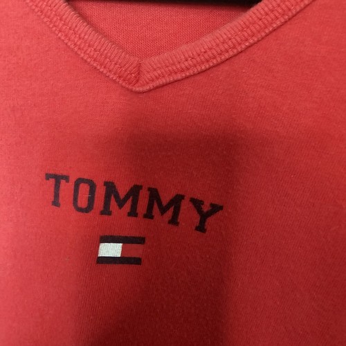 Tommy Hilfiger Womens L Large Red Tee Shirt Short Sleeve Logo Graphic Spellout - Picture 5 of 9