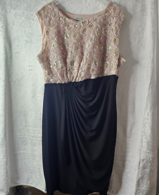 Enfocus Women's Evening Dress Rose Black Floral Sequins Lining Sleeveless Sz 20W