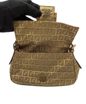 Fendi Shoulder Bag Zucchino Mini Mamma Baguette Handbag Gold