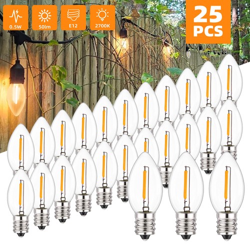 25PCS Christmas Home LED Light Bulbs, E12 Base Replacement Night Light Bulb IP55
