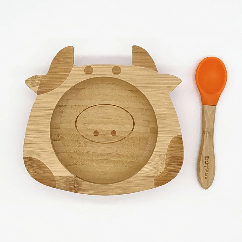 Cuenco para bebé de bambú lindo animal orgánico KraftyWare con ventosa + juego de cuchara | libre de BPA Foto 2 de 4