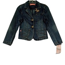 Bongo Denim Jacket Girls Medium 10-12  Butterfly Brooch Faux Gem Detail  NWT
