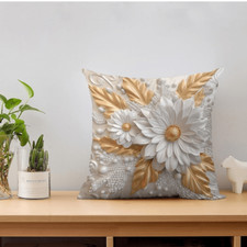 18  x 18  White Gray Gold Floral Spring Flower Decorative Pillow Cover Pearls