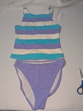 La Blanca Vintage Lavender Stripe Tank Bra Two Piece Swimsuit Size 10 NWOT