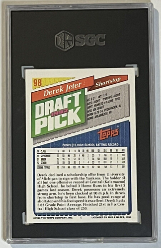 1993 Topps DEREK JETER Rookie Card #98 SGC 7 New York Yankees - Picture 2 of 2