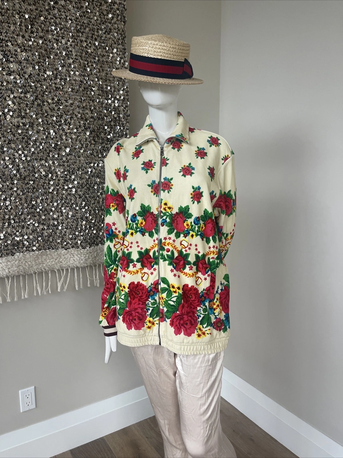 VESTE VELOURS IMPRIMÉ FLORAL AUTHENTIQUE.GUCCI SUPREME JACQUARD TRACK M NEUVE