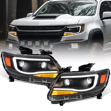 New Black LED DRL Dual Square Projector Headlights For Chevy Colorado 2015-2022