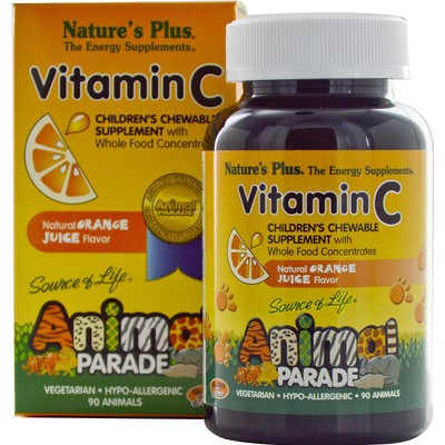 Vitamin C, Children's Chewable Supplement, Natural Orange Juice Flavor (90 Anima
