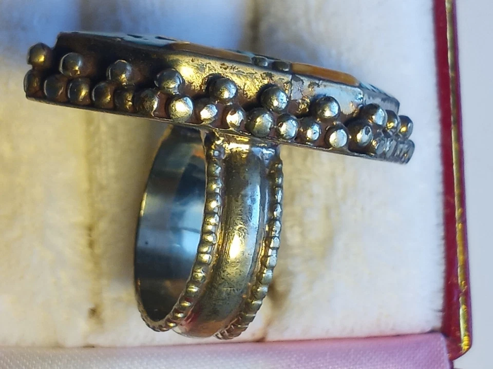 ANILLO EXÓTICO ANTIGUO DE PLATA DEL MEDIO ORIENTE #7 ROJO N ROSA NARANJA CORAL TURQUESA Foto 2 de 4