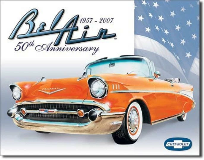 1957 Chevy Bel Air Cabrio Chevrolet Jubiläum USA Metall Deko Schild - Bild 1 von 1