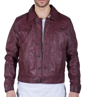 Herren Lederjacke Burgund Weinrot Jeans | Infinity