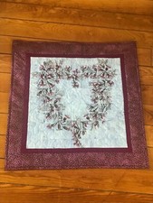 Handmade Wine Deep Purple  Perwinkle Wispy Flowers Heart Square Quilt Quilted