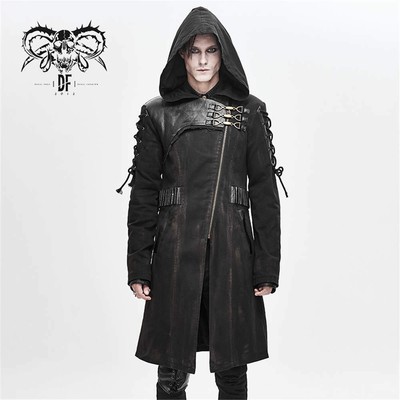 Veste longue homme punk à capuche steampunk vintage coupe slim