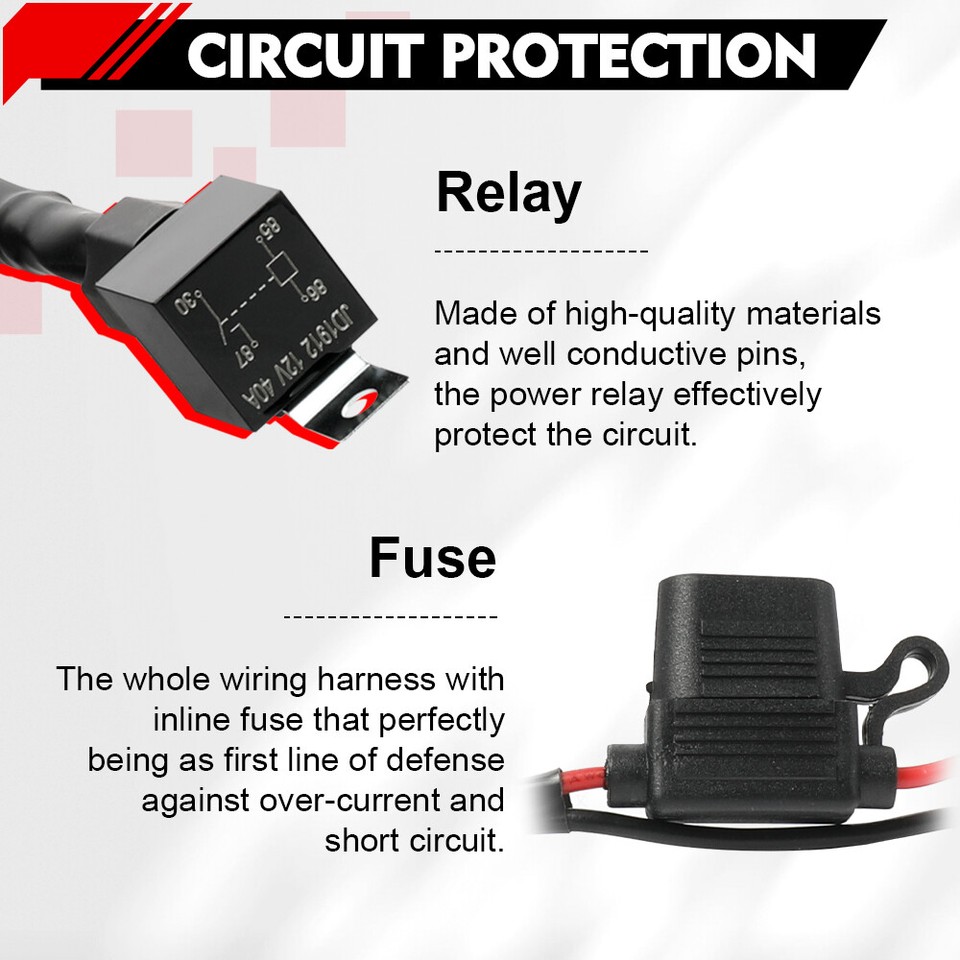 COLIGHT LED Light Bar Wiring Harness 2 Leads 12V 40A Fuse Relay On-Off ...