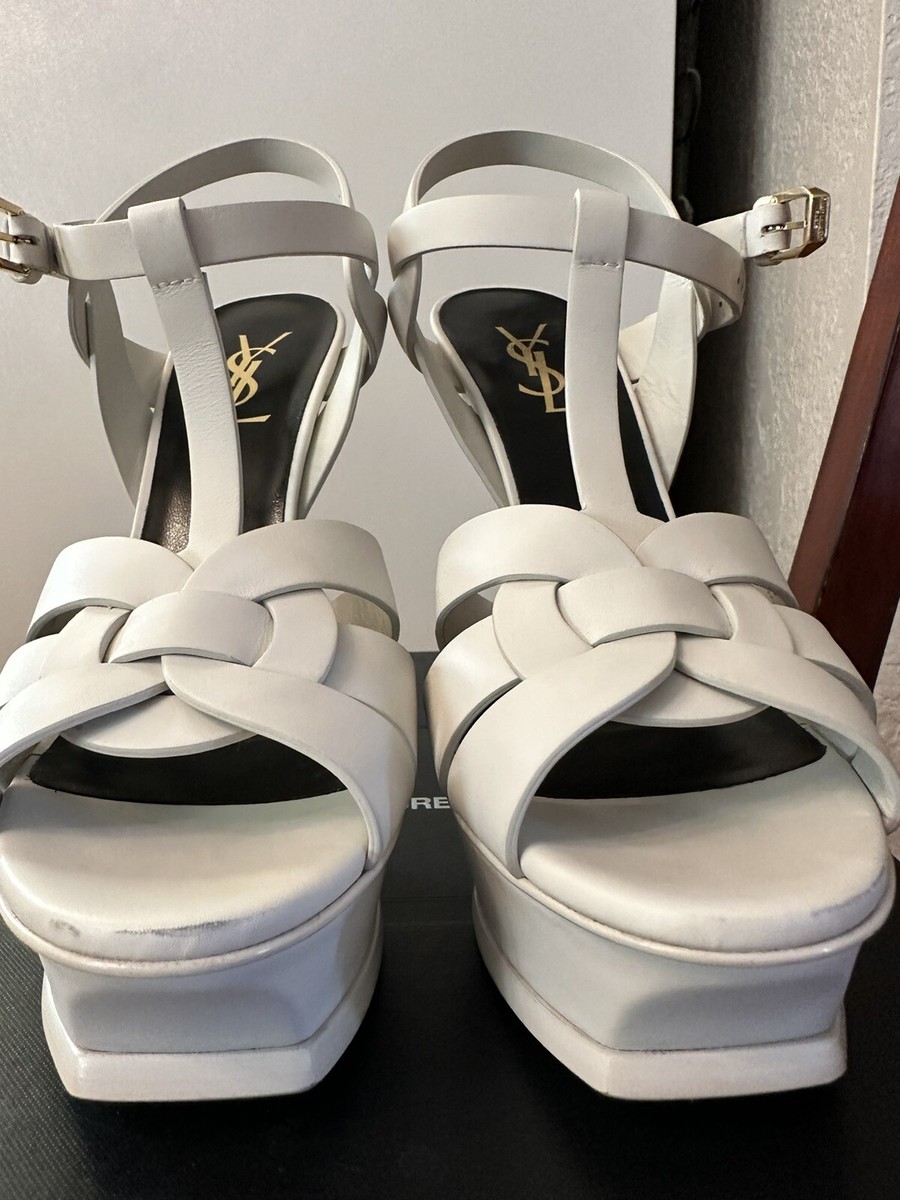 $925 Saint Laurent YSL Tribute White Leather Platform $925 Saint Laurent YSL Tribute White Leather Platform