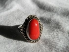 Vintage Sterling Silver Old Red Coral Ring Size 7.5