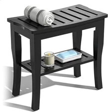 Domax Bamboo Shower Bench & Stool Waterproof - Black 18.9x18.11x9.96, 